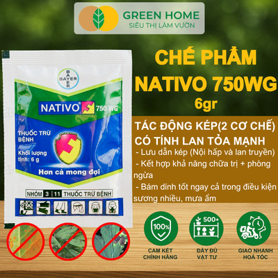 Chế Phẩm Trừ Bệnh NATIVO 750WG GreenHome, Gói 6gr, Đặc Trị Thán Thư, Đốm Lá Phấn Trắng Cho Cây Trồng