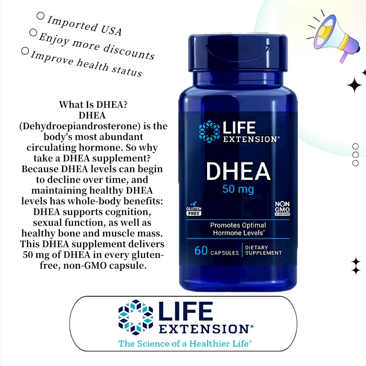 Life Extension DHEA 50mg 60 Viên Nang Hỗ Trợ Cân Bằng Hormone & Sức Khỏe Người Lớn USA