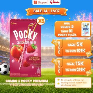 Combo 5 hộp bánh que Pocky Cao Cấp Trái Cây Nghiền Vị Sữa Chua Dâu Đào 38g