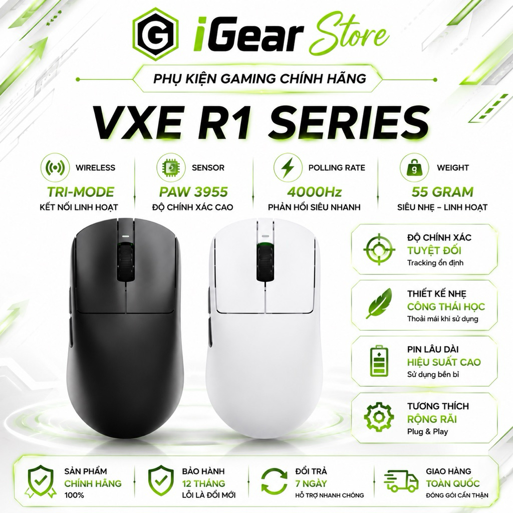 Chuột Gaming Không Dây VGN VXE R1 SE+/ R1 / Pro / Promax