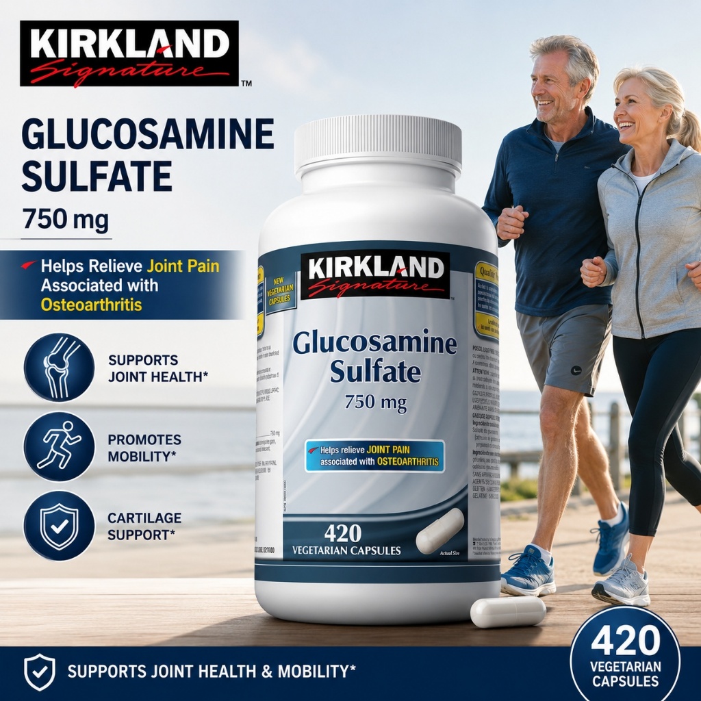Kirkland Signature Glucosamine Sulfate 750mg 420 Viên Chay - Hỗ Trợ Sức Khỏe Xương Khớp