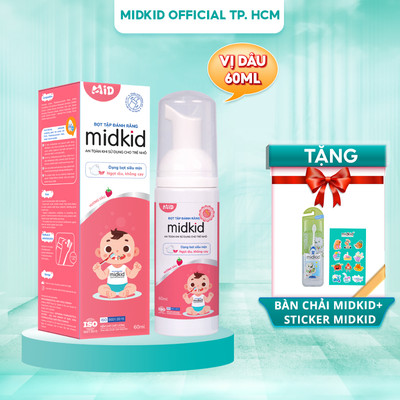 Bọt tập đánh răng Midkid cho trẻ từ 1 tuổi nuốt an toàn, hữu cơ vị Dâu 60ml, không Fluoride, không chất mài mòn răng,