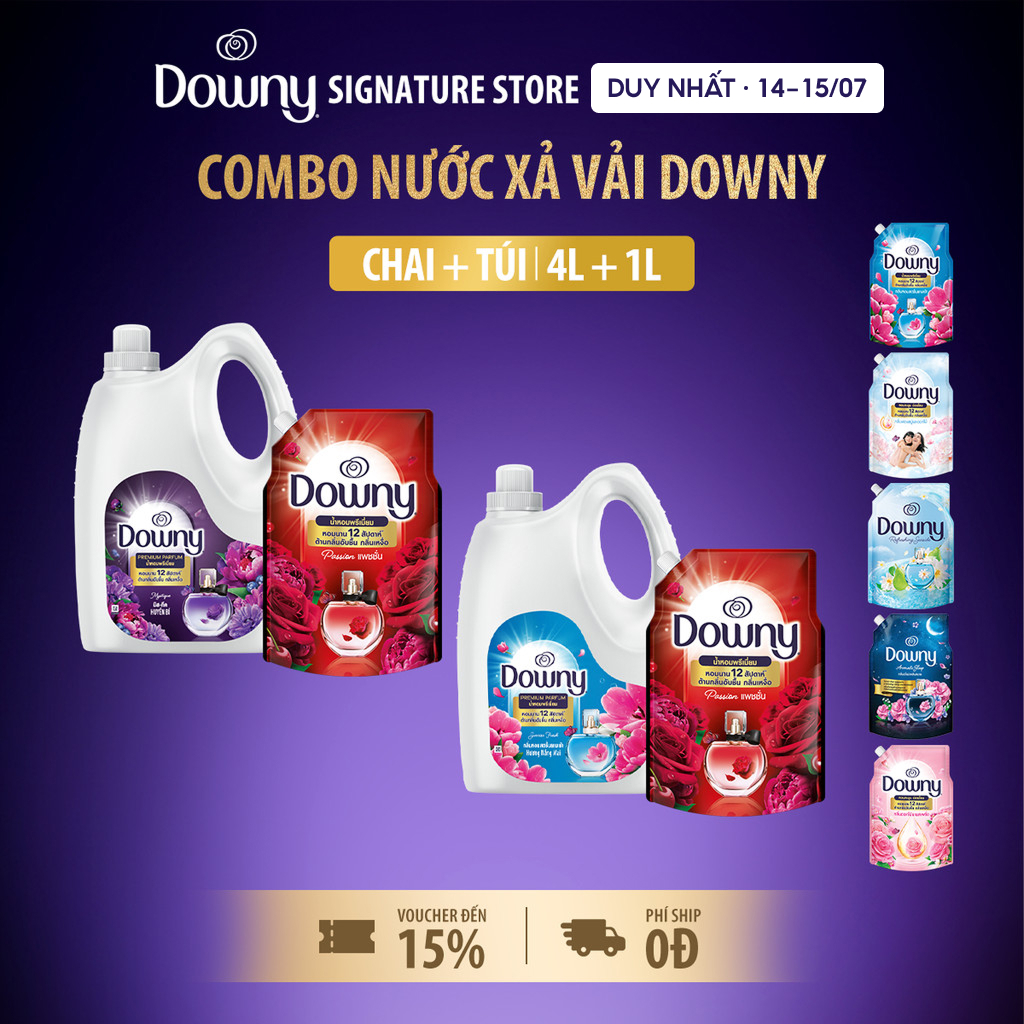 Combo Nước Xả Vải Downy Nắng Mai/Huyền Bí 4L & Nước Xả Vải Downy Túi 1L
