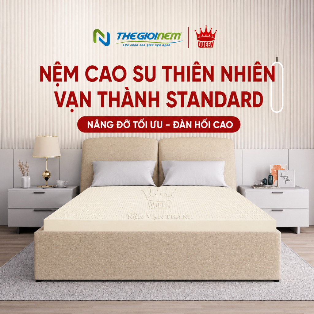Nệm Cao Su Standard Vạn Thành, Mềm Mại Êm Ái, Nâng Đỡ Cột Sống Tối Ưu, Bảo Hành 12 Năm
