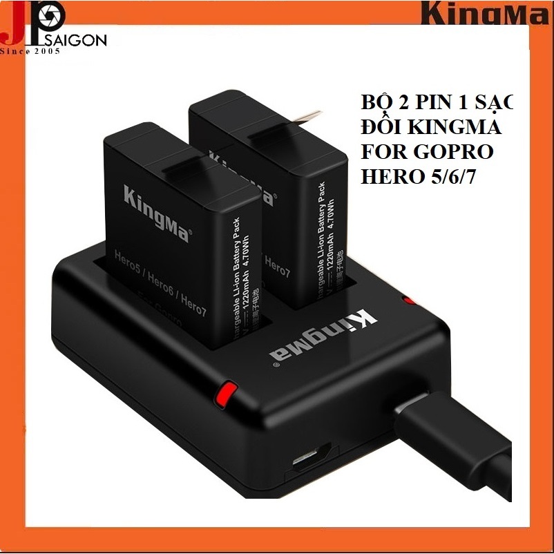 2 PIN 1 SẠC ĐÔI KINGMA FOR GOPRO HERO 5 / HERO 6 / HERO 7/ HERO 8 BLACK
