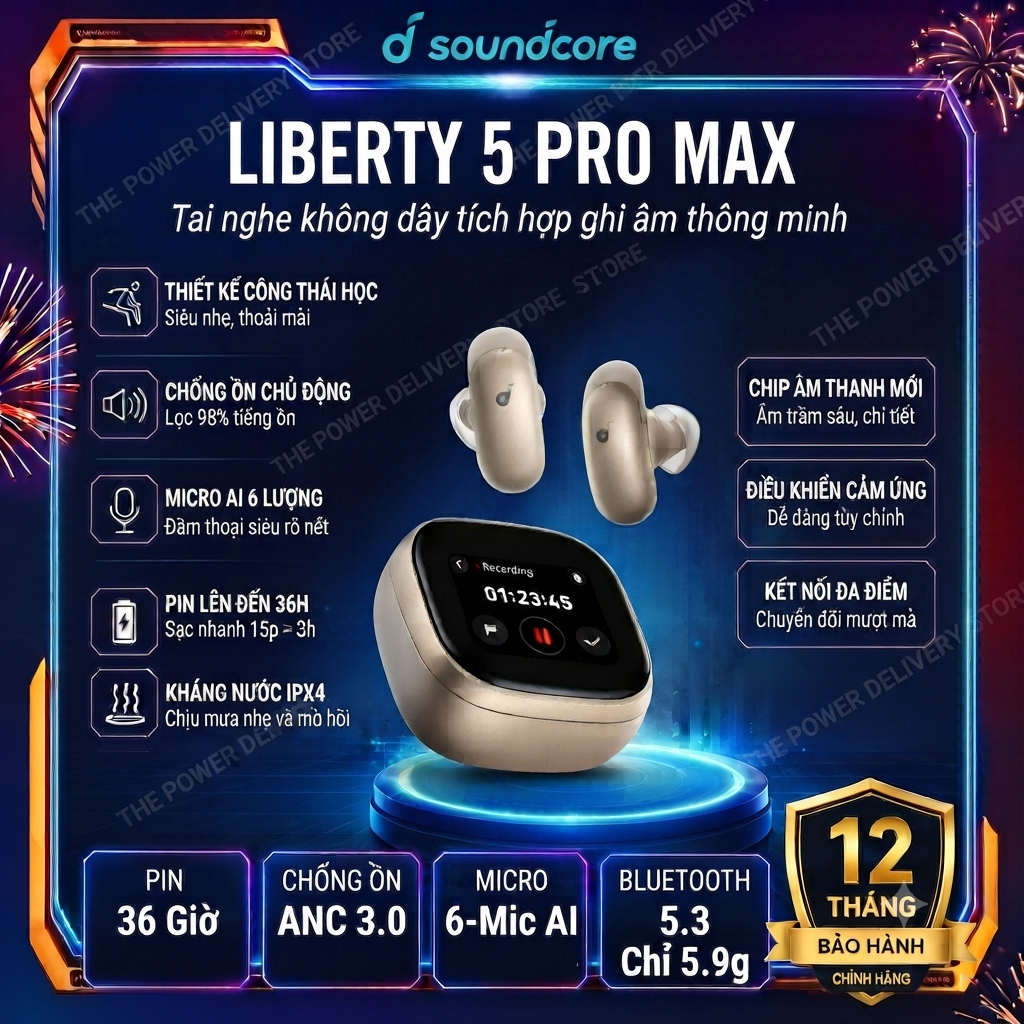 Tai Nghe Bluetooth Soundcore Liberty 5 Pro Max – Chống Ồn Chủ Động, Âm Thanh Hi-Res, Pin 50H