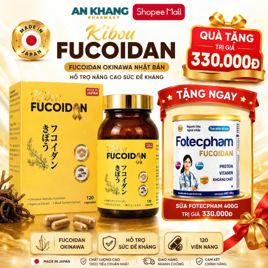 Viên Uống Kibou Fucoidan Nhật Bản - Giúp Tăng Sức Đề Kháng Ngừa Oxi Hoá Hỗ Trợ Sức Khỏe