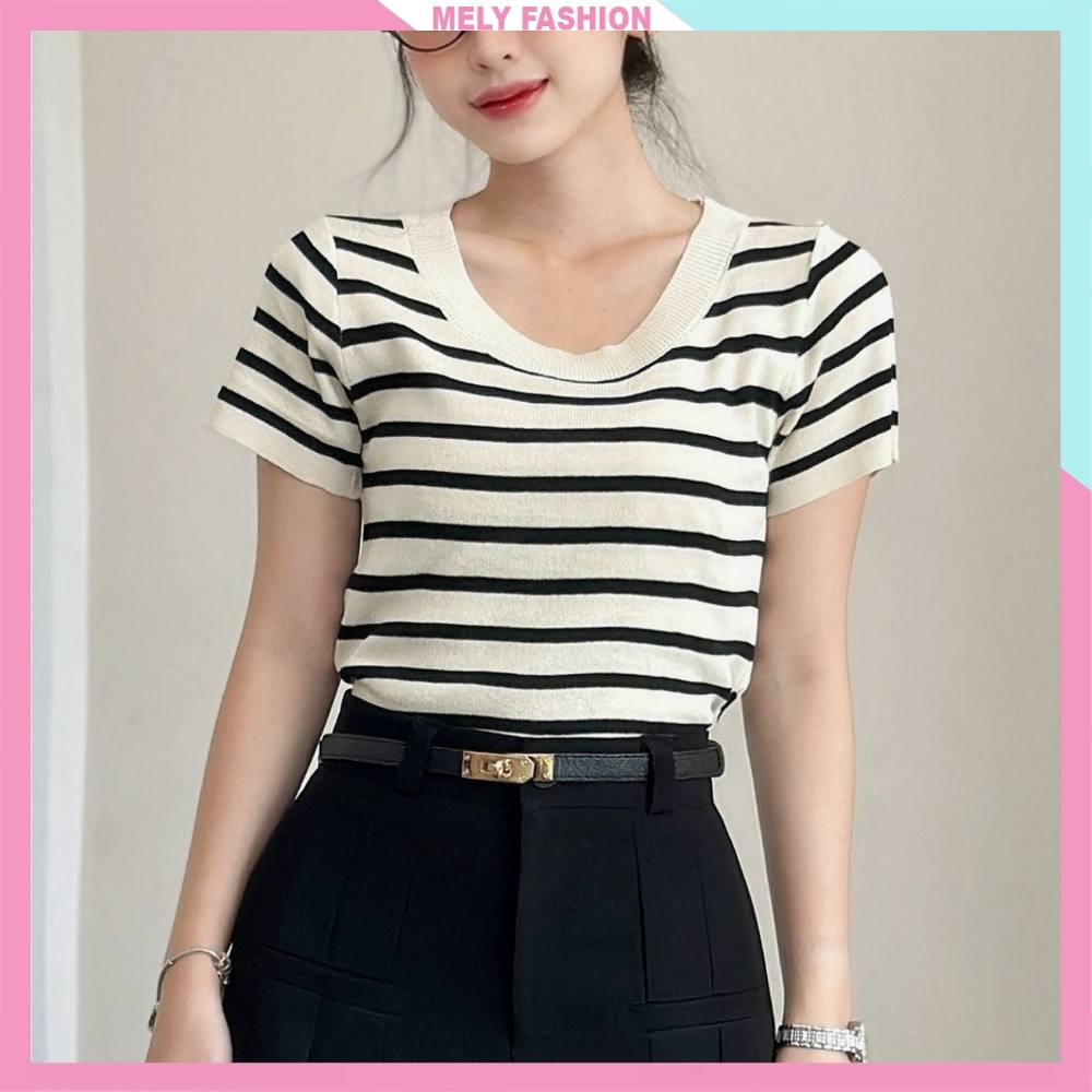 Áo len nữ cổ tròn Mely Fashion dáng lửng chất len dệt kim Quảng Châu phong cách trẻ trung năng động 