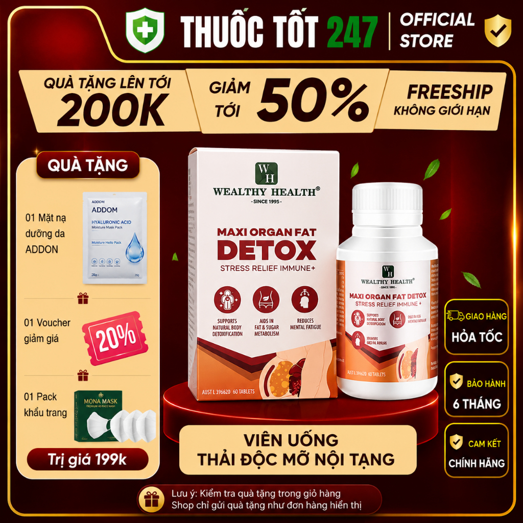Viên thải độc mỡ nội tạng Wealthy Health Maxi Organ Fat Detox Stress Relief Immune 60 viên (có sẵn)