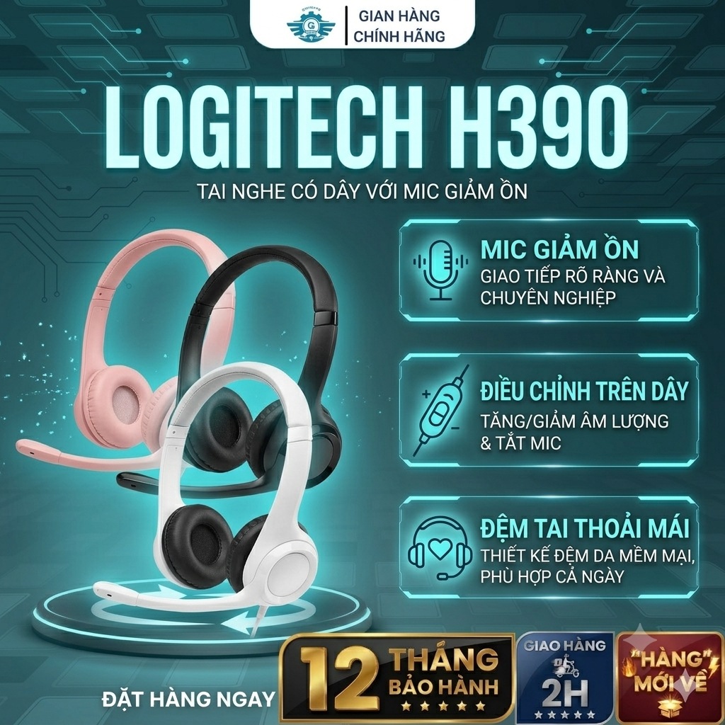 Tai nghe có dây Logitech H390 - Mic giảm ồn, quai đeo, chụp tai có đệm, kết nối USB-A | BigBuy360 - bigbuy360.vn