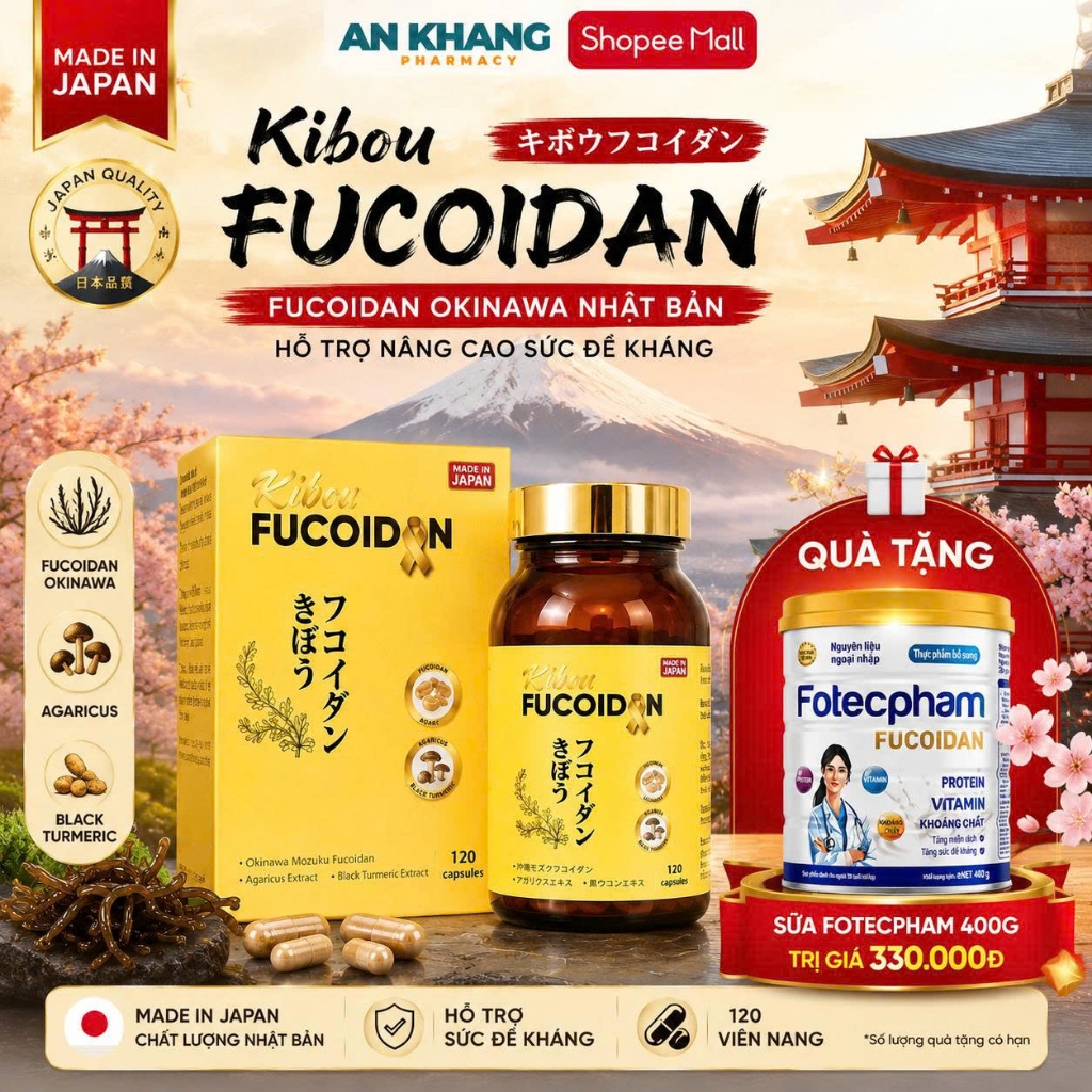 Kibou Fucoidan Nghệ Đen Nhật Bản Chính Hãng - Giúp Giảm U Bướu, Ngừa Oxy Hóa Và Tăng Cường Đề Kháng