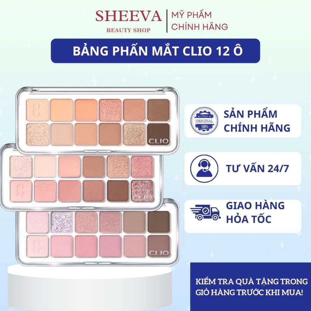 Phấn Mắt CLIO Pro Eye Palette Bảng Phấn Mắt 12 Ô Clio Pro Eye Palette Air Makeup Bám Lâu Mịn Màng - 