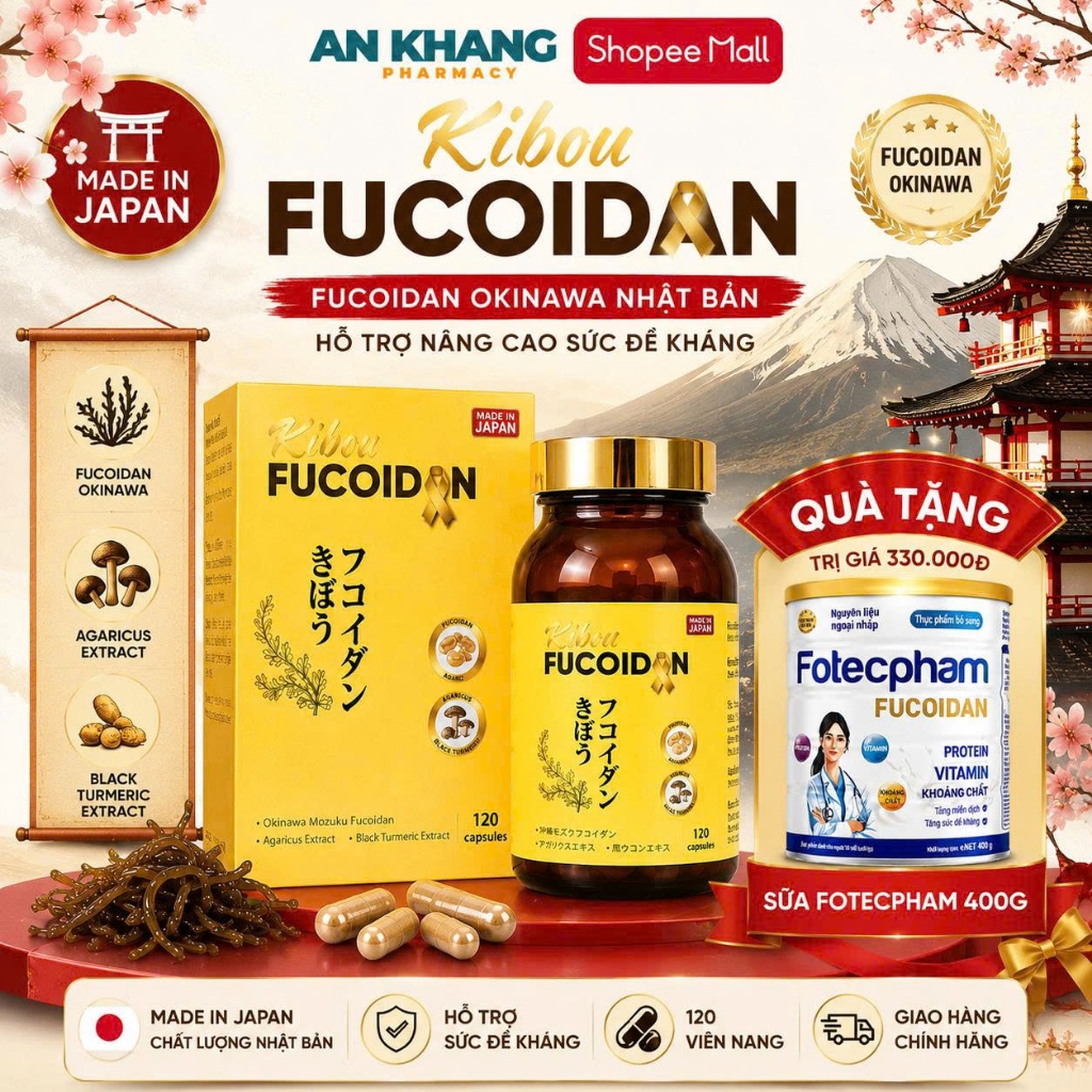 Kibou Fucoidan Chính Hãng Nhật Bản - Hỗ Trợ Chống Oxy Hóa, Đề Kháng, Giải Độc Gan