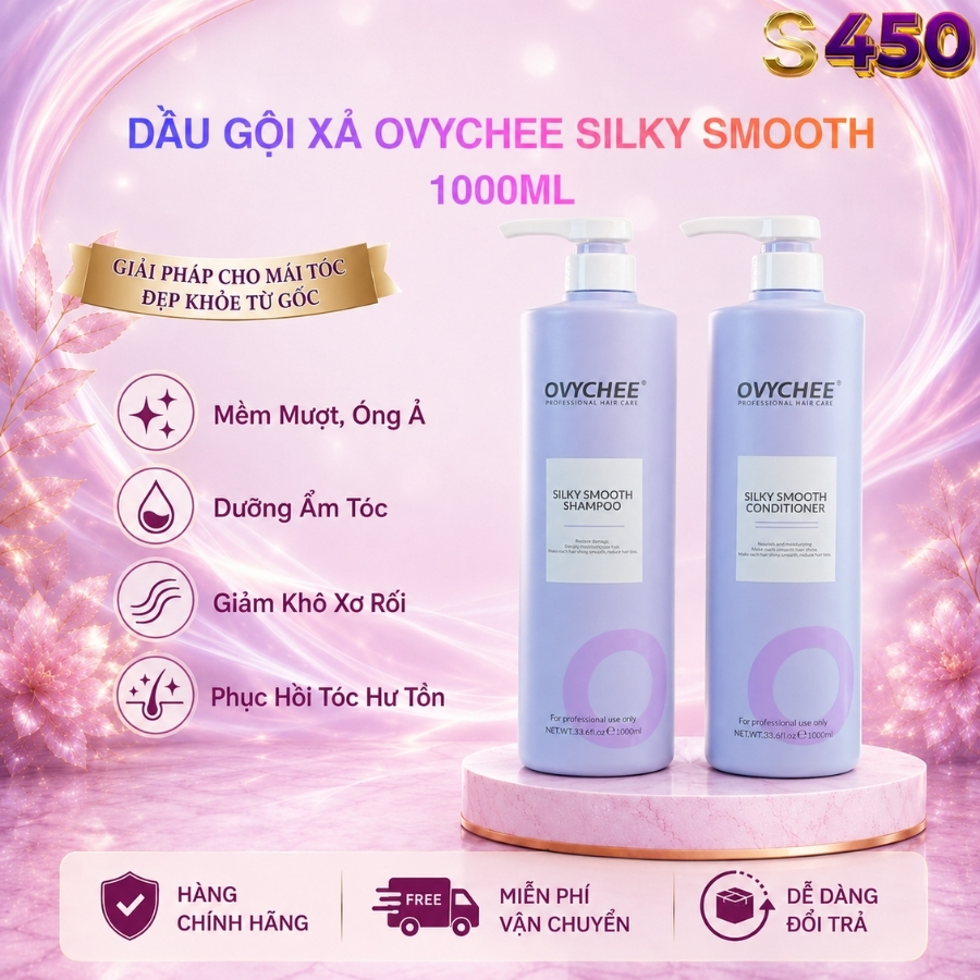 Dầu Gội Xả OVYCHEE Silky Smooth 1000ML Giúp Tóc Suôn Mượt, Phục Hồi Tóc Hư Tổn, Giảm Rụng Tóc
