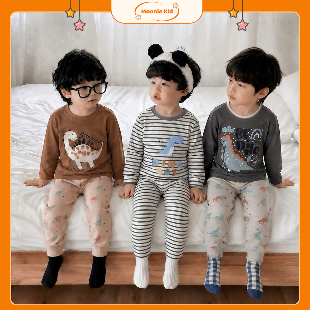 Combo 3 Bộ Bé Trai Dài Tay Cotton Mềm Mịn Họa Tiết Khủng Long, Bộ Quần Áo Bé Trai Thu Đông - B250 - 