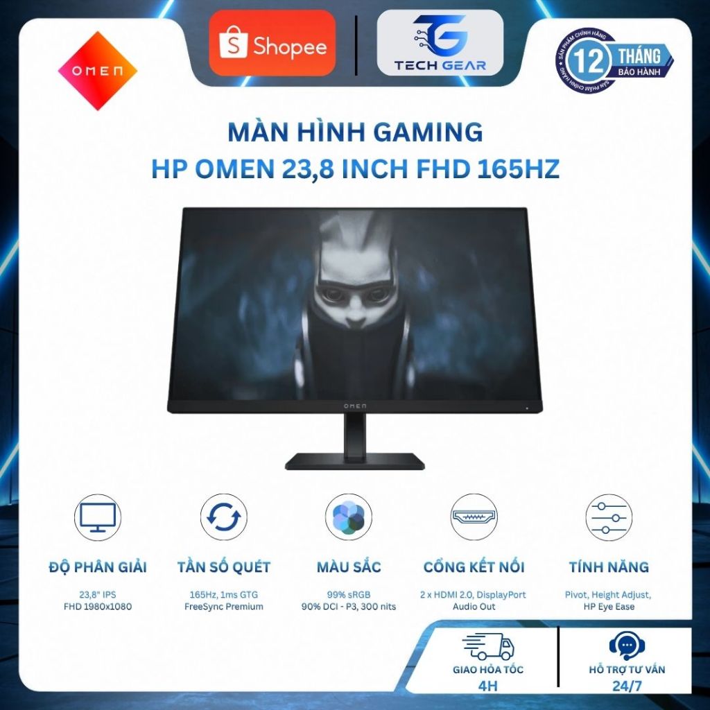 (FULL VAT)Màn Hình Gaming HP OMEN 24 Inch FHD IPS 165Hz 1ms Chính Hãng