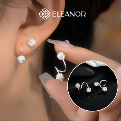 Bông tai nữ chuôi bạc 925 Eleanor Accessories hình tròn đính đá phụ kiện trang sức khuyên tai 12171