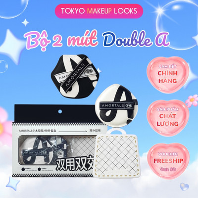 Bộ đôi bông mút AMORTALS Double A 2in1 Mút Đánh Nền Mềm Mịn Thoáng Khí Đàn Hồi Kèm Hộp Đựng Mút Trang Điểm