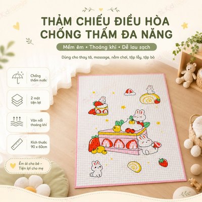 Thảm chiếu điều hoà cao su KidAndMom đa năng chống thấm nước cho bé massage, thay tã, tập bò 90x60cm