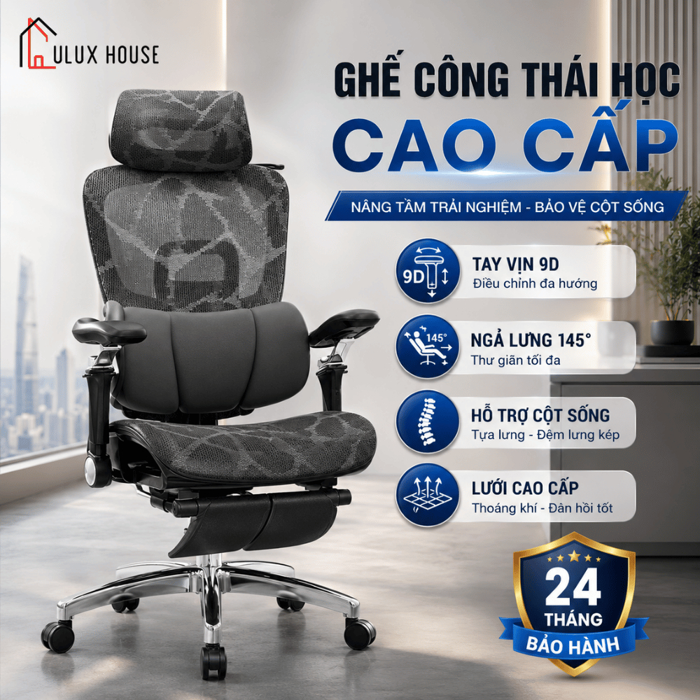 Ghế Công Thái Học Ultra S300 Vân Rồng,Ghế Văn Phòng Cao Cấp, Ôm Sát Vùng Eo,Có Gác Chân Thư Giãn