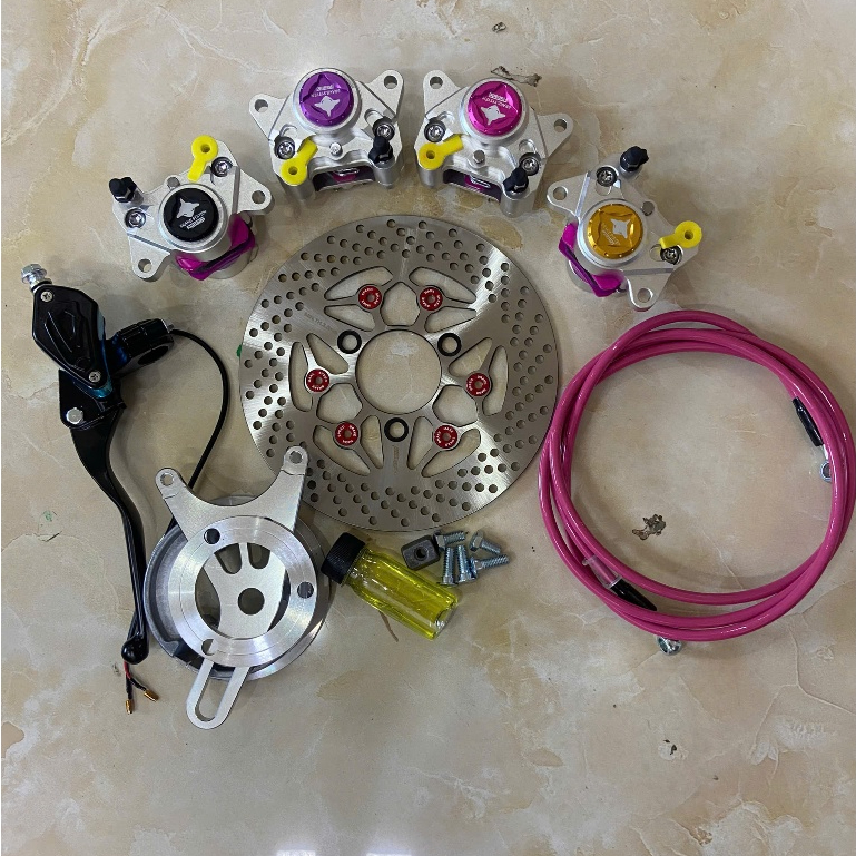 [Tặng dầu] Combo phanh đĩa sau đĩa Maxspeed heo cá mập CNC 2 piston kèm tay phanh bình dầu liền