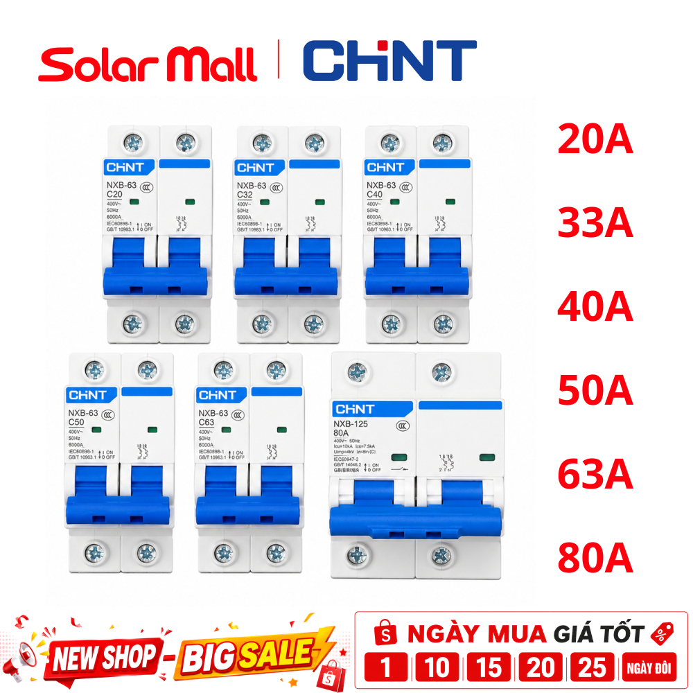 MCB CHINT 20A 32A 40A 50A 63A 80A - 2P 6KA, Solar Mall