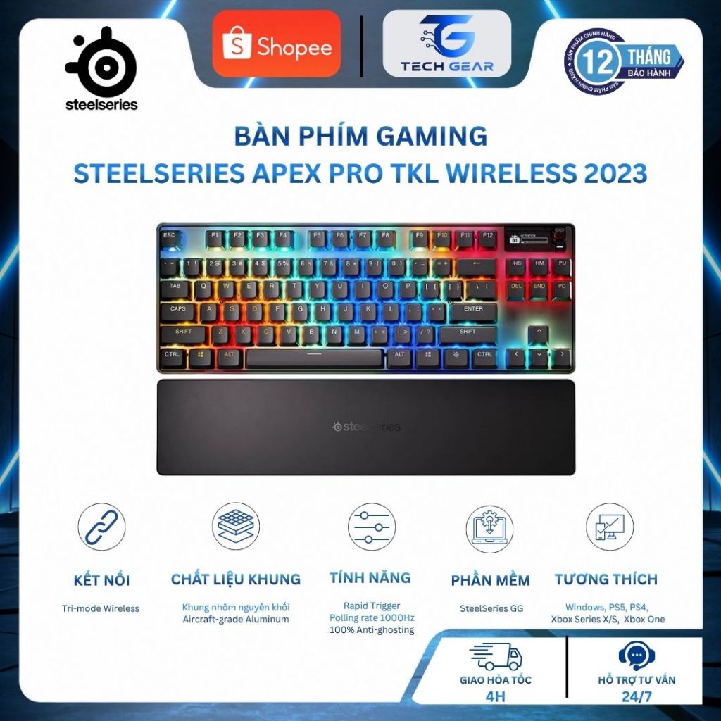 (FULL VAT)Bàn Phím Gaming SteelSeries Apex Pro TKL Wireless 2023 Chính Hãng