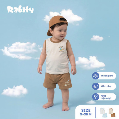  Bộ thun sát nách chất liệu petit cho bé trai Rabity 967.004