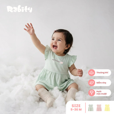 Đầm thun ngắn tay chất liệu petit bé gái Rabity 950.152