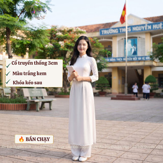 [BÁN CHẠY] Áo Dài Trắng Học Sinh Nữ Tay Dài Cổ Cao Form Chuẩn Ôm Eo Vải Dày Dặn Không Lộ Đủ Size
