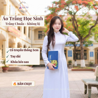 [BÁN CHẠY] Áo Dài Trắng Học Sinh Nữ Tay Dài Cổ Cao Form Chuẩn Ôm Eo Vải Dày Dặn Không Lộ Đủ Size