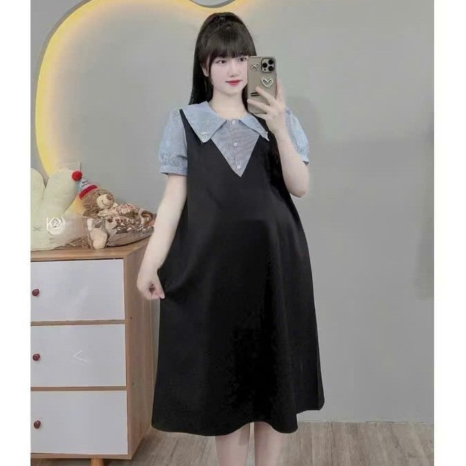 (Đủ size từ 45kg-100kg)Váy bầu,đầm bầu thiết kế cổ sen,dáng công sở,bigsize đến 100kg