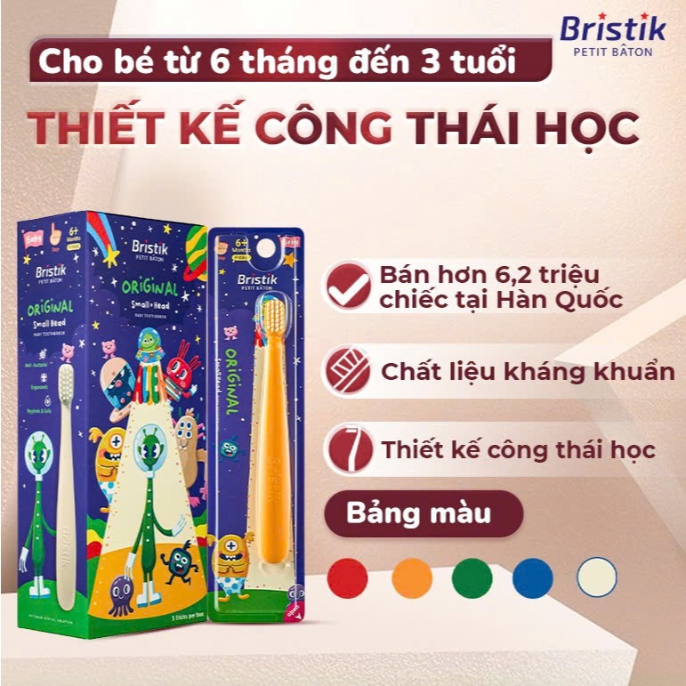 Bàn Chải Đánh Răng Cho Bé Bristik Step 1, Bàn Chải Cho Bé Tập Đánh Răng , Lông Siêu Mềm, Kháng Khuẩn