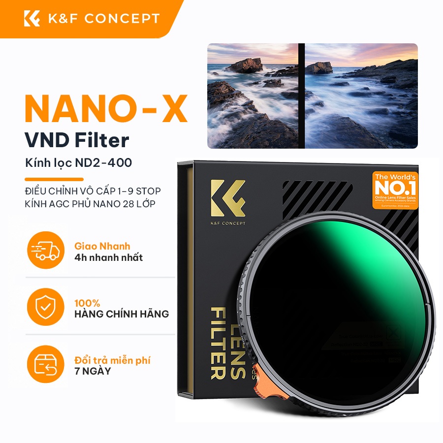 K&F CONCEPT ND2-ND400 Stepless Variable ND Filter Kính Quang Học AGC Chống Nước, Chống Trầy