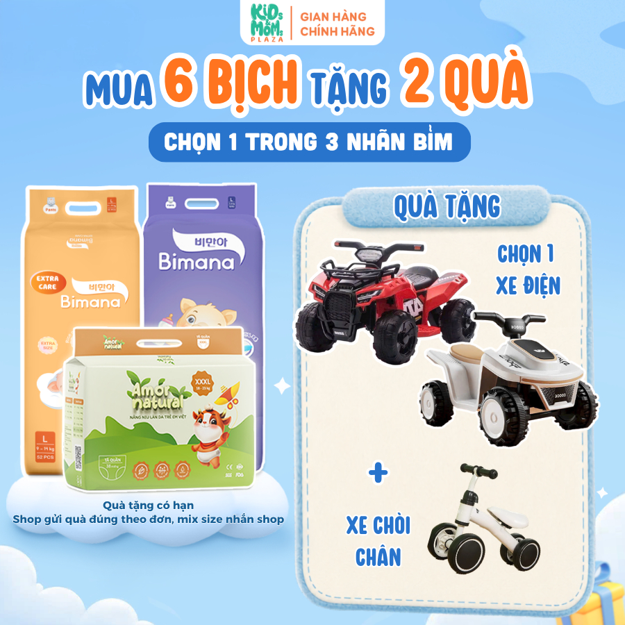 (DEAL HOT) [TẶNG XE ĐIỆN] COMBO 6 BỊCH tã bỉm AMOR NATURAL/BIMANA/BIMANA EXTRA CARE chính hãng, tiết