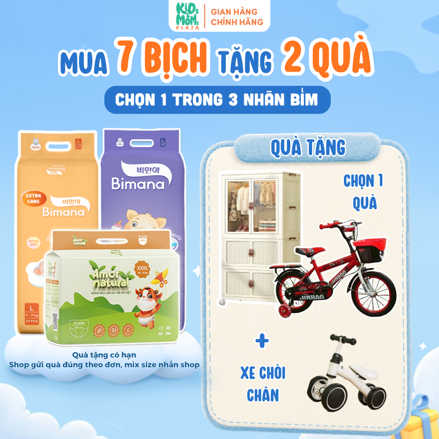 [TẶNG TỦ/XE ĐẠP] COMBO 7 bịch tã bỉm AMOR NATURAL/BIMANA/BIMANA EXTRA CARE siêu thoáng, chính hãng, 