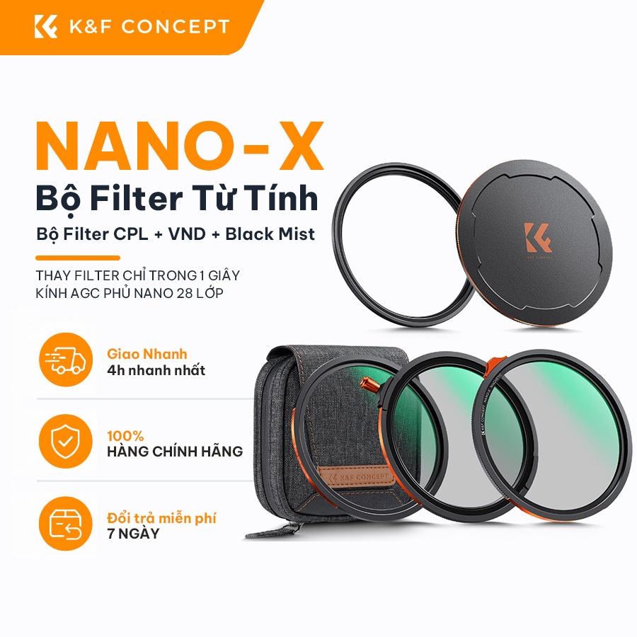 K&F CONCEPT NANO-X Bộ Filter Từ Tính CPL, VND ND2-32 & Black Mist 1/4 Ultra HD, Dễ Vệ Sinh
