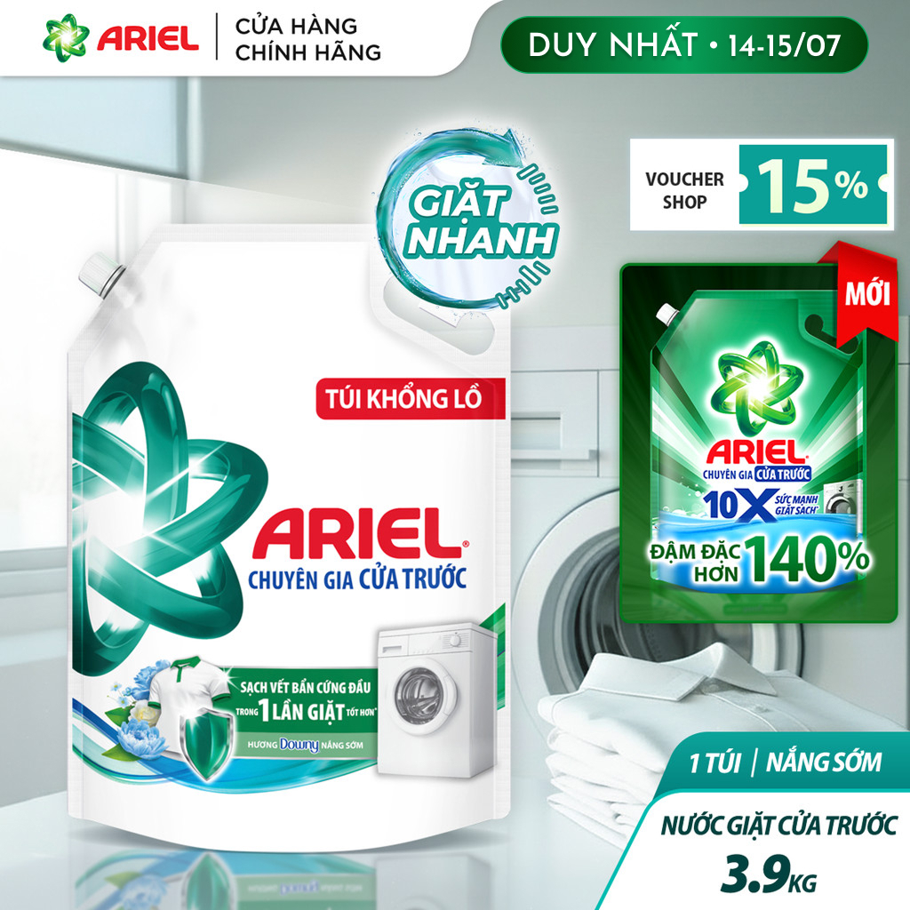 [LIVE] Nước Giặt Cửa Trước ARIEL Hương Downy Nắng Sớm túi 3.9KG/ Nước giặt 10X giặt sạch túi 3.7KG