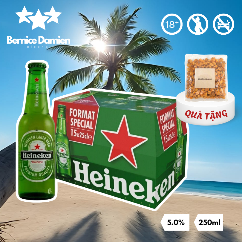 [Thùng + Bắp] Bia Heineken NHẬP KHẨU PHÁP Thùng 24 chai 250ml Ngon Chất Lượng (Date T01/2027) - HỎA 
