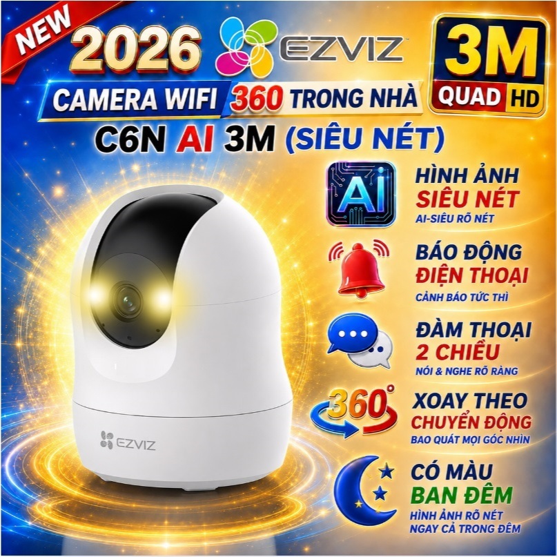 Camera WIFI trong nhà xoay 360 Ezviz C6N, H6C PRO MÀU ĐÊM H7C, C6CN, đàm thoại 2 chiều Chính Hãng