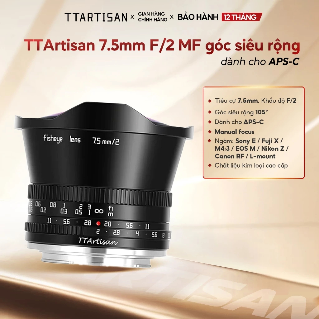 Ống kính Fisheye TTArtisan 7.5mm F/2.0 MF - Lens góc siêu rộng manual focus dành cho APS-C, ngàm E/X