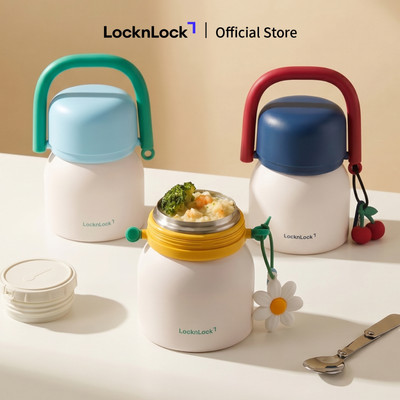 Bộ hộp cơm thép không gỉ LocknLock Loop & Go Food Jar LHC8068 dung tích 700ml kèm phụ kiện trang trí - 3 Màu