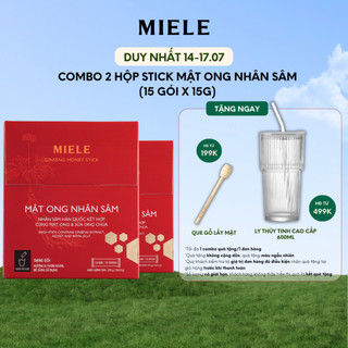 Combo 2 Hộp Stick 15 Gói Mật Ong Nhân Sâm Miele 15g Tiện Lợi- Tặng 1 Ly Thủy Tinh Cao Cấp