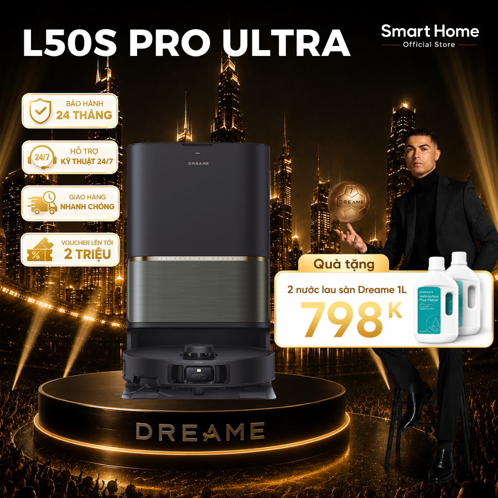 Dreame L50s Pro Ultra | Robot Hút Bụi Lau Nhà | Lực Hút 30.000Pa, Tự Giặt Giẻ 100°C