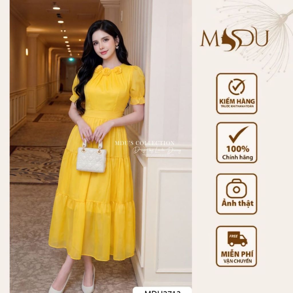 Váy Tiểu Thư MDU2713 Thiết Kế Dáng Xòe Tay Phồng Hoa May Nổi Bật Từ MDU K65-D2-4