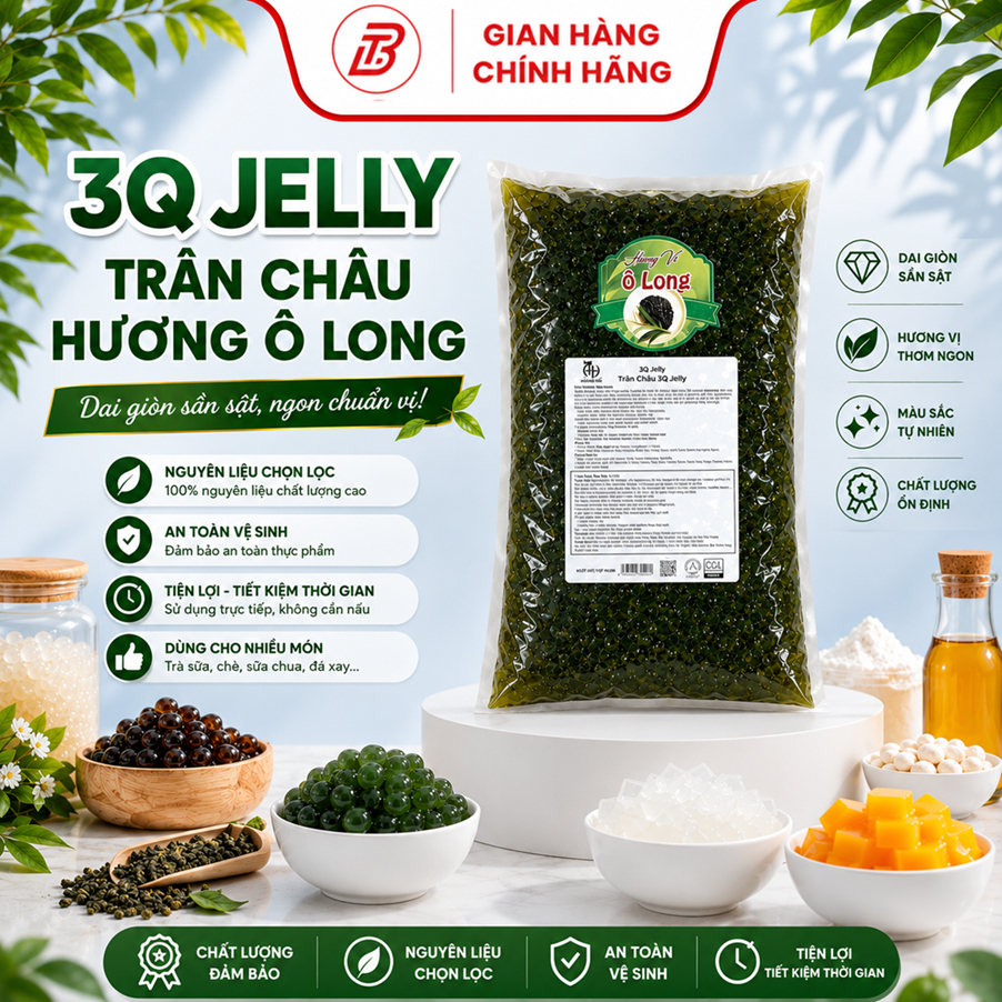 🍃 Trân Châu 3Q Hương Ô Long Hoàng Hải 2kg – Topping Trà Sữa Giòn Dai, Thanh Mát