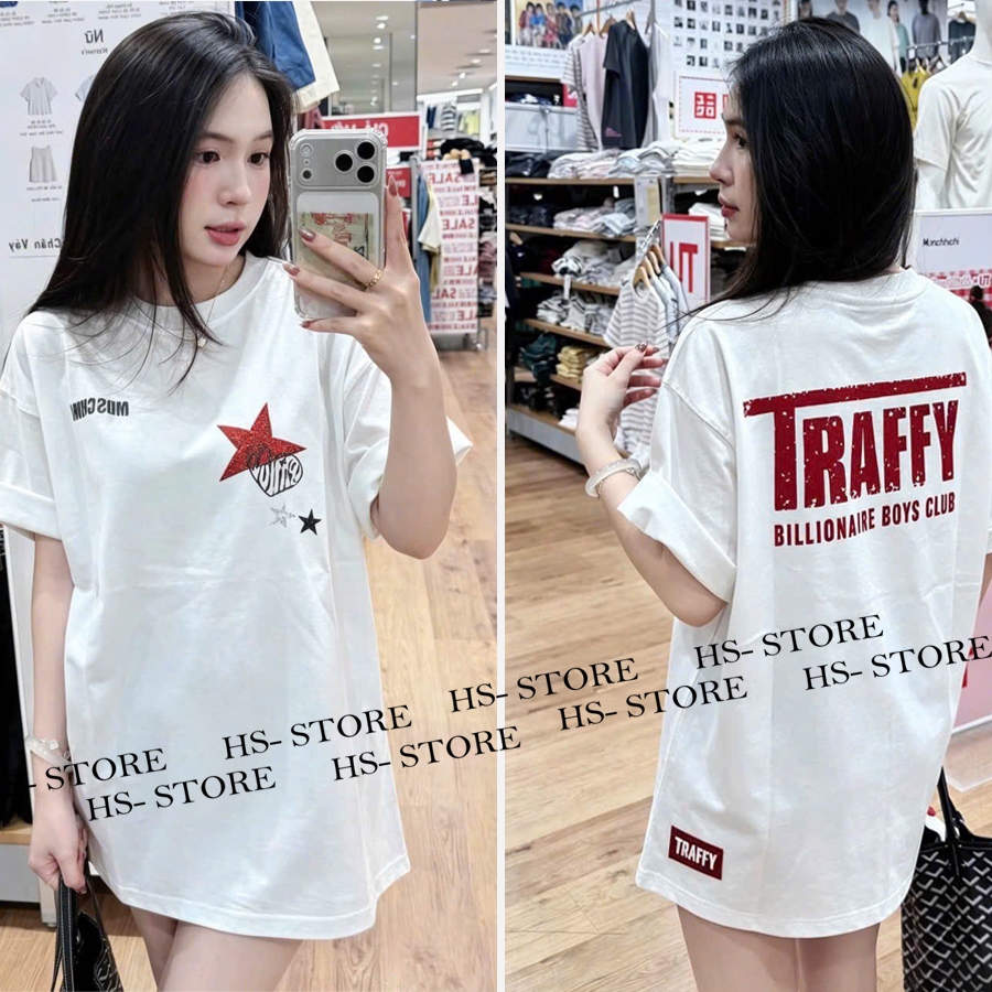 Áo thun  TraFFy chất liệu cotton unisex nam nữ Hs_store from rộng tay lỡ