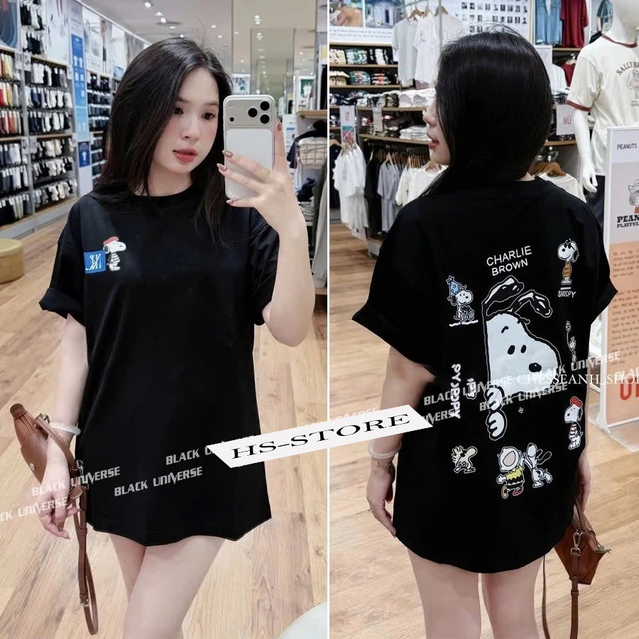 Áo thun Snoopy chất liệu cotton unisex nam nữ Hs_store from rộng tay lỡ