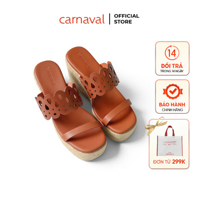 Dép Đế Xuồng Nữ Carnaval Quai Cắt Laser Hoa Văn, Đế Cói Cao 9cm Tôn Dáng Êm Chân - VS219