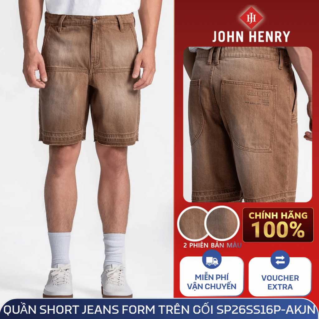 Quần Short Jeans Nam Form Trên Gối JONH HENRY SP26SS16P-AKJN - Vải Cotton chắc chắn, thoáng khí